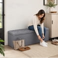 thumbnail image 5 of Folding Storage Ottoman Bench, 43 Inch Gray Fabric Storage Bench with Cushion Lid, Foot Rest Stool for Bedroom Entryway & Living Room, 5 of 9
