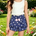 thumbnail image 2 of Girls Front Bow Pleated Printed Shorts Elastic Back Waist Multi Pattern Lightweight Loose Kids Summer Casual Shorts(Navy2,11-12 Years), 2 of 6