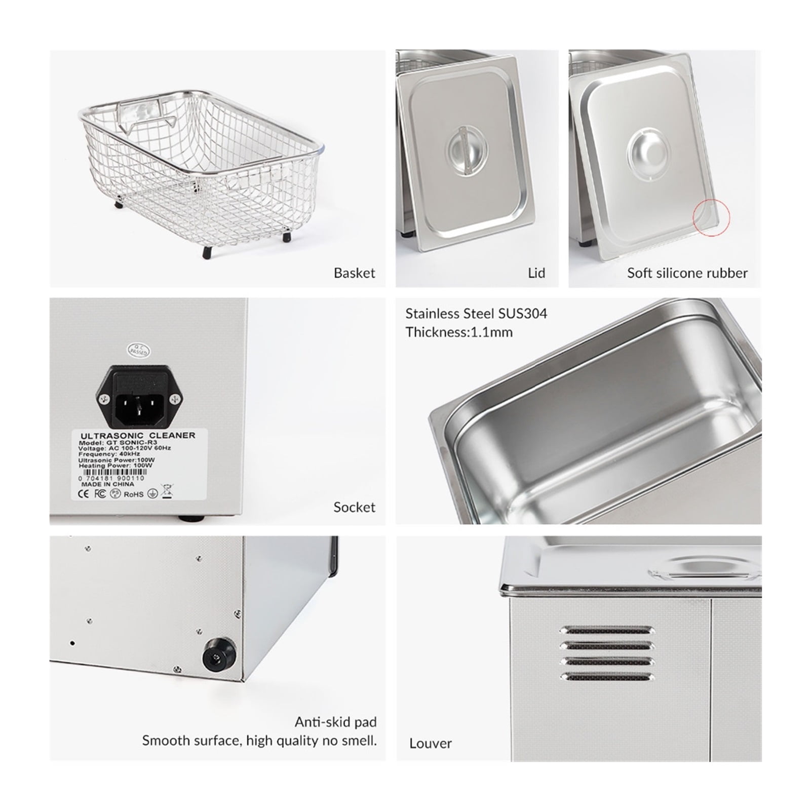 R3 Ultrasonic Cleaner 3L 100W With Digital Display Heating Degas Basket Ultrasonic Bath ,Strong Cleaning