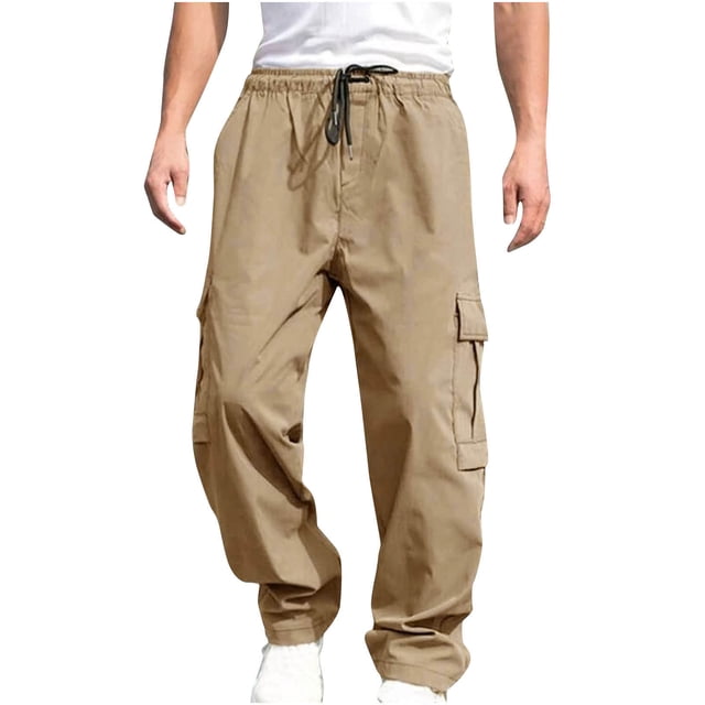 Pantalones largos, pantalones cargo para hombre, pantalones rectos ajustados con múltiples bolsillos, pantalones deportivos para exteriores, pantalones de algodón para hombre