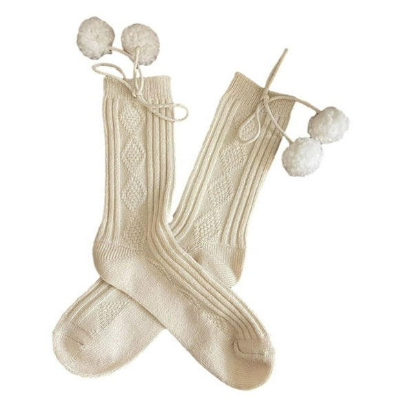Milue Women's Boot Socks Middle Tube Socks Pom Pom Cotton Socks Sweet Crew Socks