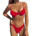 thumbnail image 1 of Women Swimsuits Stylish Texture Solid Color High Waisted Bikini Red Women Bathing Suits M, 1 of 7
