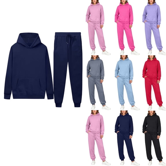 ZUBMGKTE Women's Sweatsuits Fleece Lined Jogger Set Lounge Sets Long Sleeve Sweatshirt Long Sweatpants Two Piece Outfit Tracksuit Pullover Sets With Side Pockets S-3XL