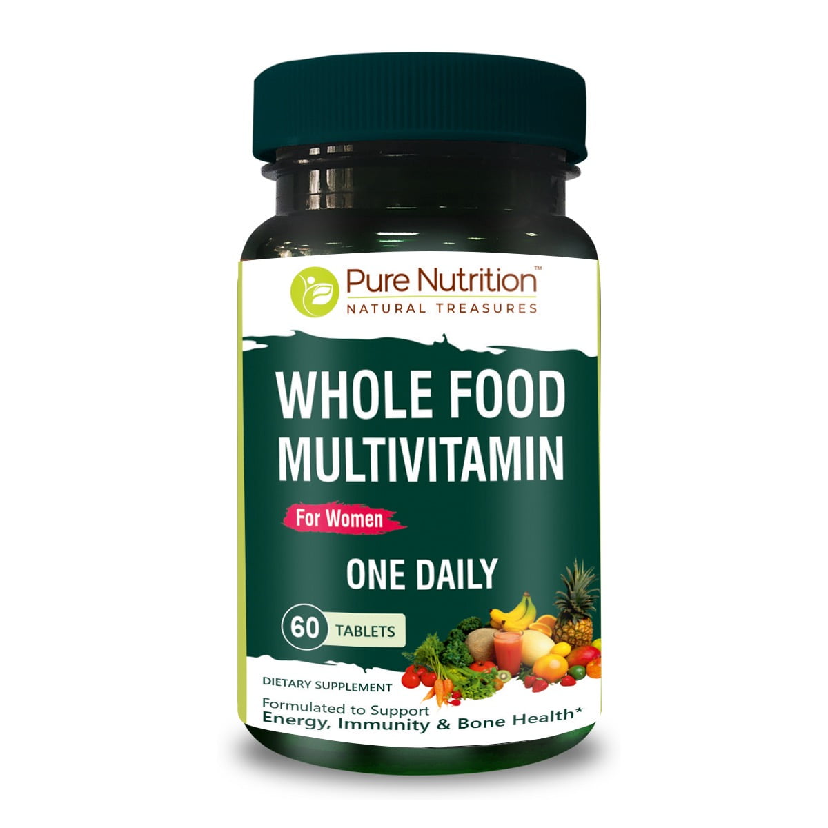 Pure Nutrition Whole Food Multivitamin for WOMEN 1500mg. ALL NATURAL PLANT BASED WOMEN'S MULTIVITAMIN | ONE DAILY | 60 TABLETS