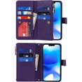 thumbnail image 4 of Fit for iPhone 14 (5G 2022) Wallet Case,[9 Card Slots] [Removable Adjustable Crossbody Necklace Lanyard Shoulder Strap] Zipper PU Leather Case for Women & Men 6.1 Inch,Purple, 4 of 14