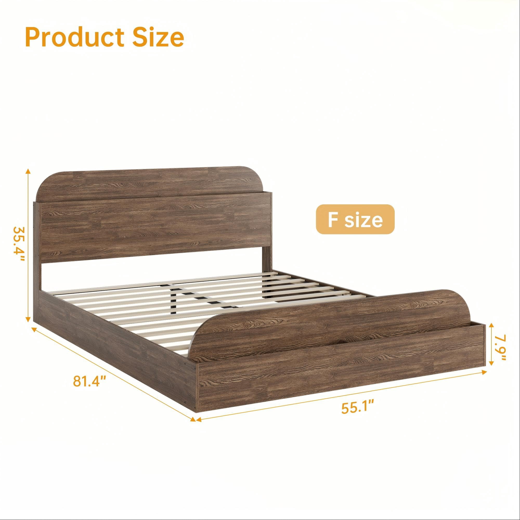 Kicctian Full Size Wooden Platform Bed Frame with Storage Headboard & Footboard – Sturdy Slats, No Box Spring Needed , Brown