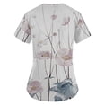 thumbnail image 4 of EHTMSAK Womens Scrub Tops with Pocket Floral Classic Fit V-Neck Short Sleeve Scrub Top White 5X, 4 of 7