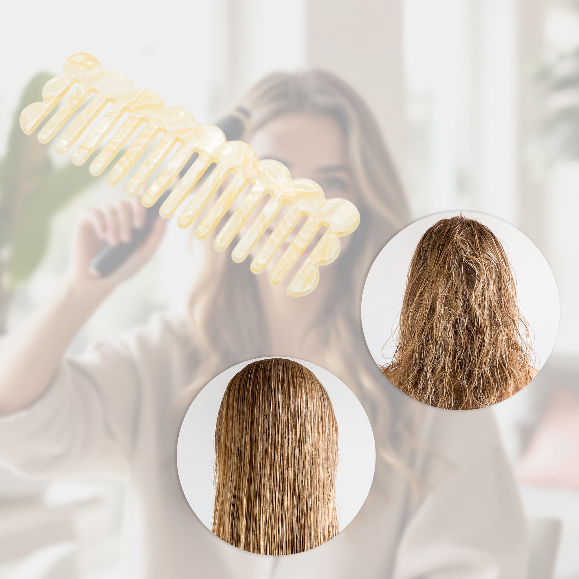 Unique Bargains 1 Pc Wave Rectangular Hair Comb for All Hair Types Styles Yellow