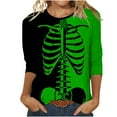 thumbnail image 3 of VKOYWKM Women Halloween Tops 3/4 Sleeve Funny Skeleton Graphic Tees Fall Crew Neck Loose Fit Theme Halloween T-Shirts, 3 of 6