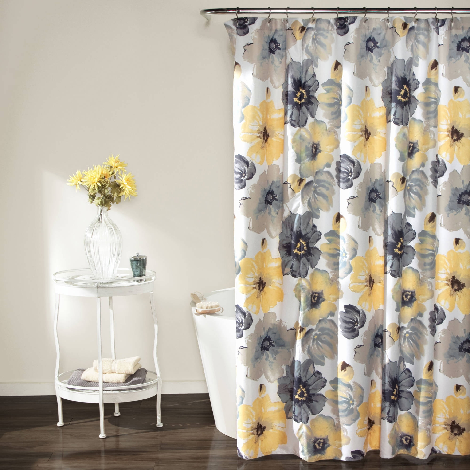 Lush Decor Leah Yellow/Gray Floral Polyester Shower Curtain, 72 