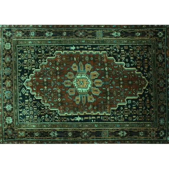 Ahgly Company Indoor Rectangle Persian Turquoise Blue Traditional Area Rugs, 2' x 4'