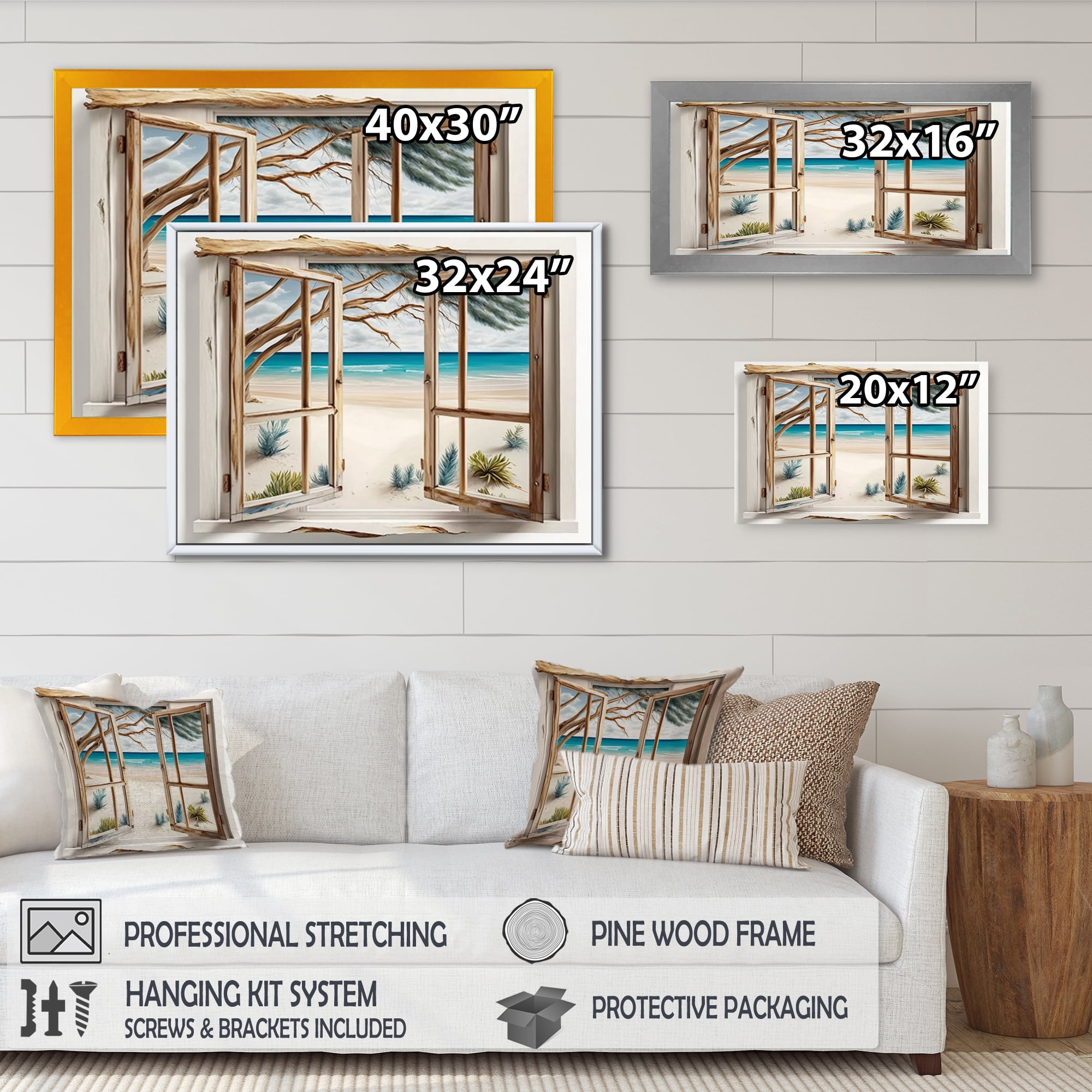 Designart Window To The Beach I Canvas Wall Art