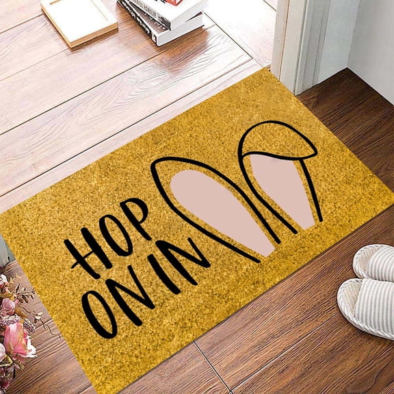 CoreLiving Easter Doormat Spring Farmhouse Bunny Ears Mat Indoor Entrance Cute Rabbit Easter Decorations Kitchen Rug Outdoor Front Door Mat Happy Easter Welcome Hop On In Design 16 x 24 Inch