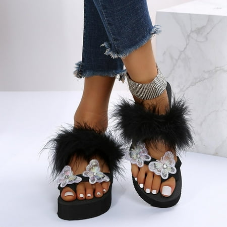

EQWLJWE Summer Women Thick Bottom Slope Heel Shoes Beach Sandals Roman Casual Slippers Flip Flops Women s Slippers Holiday Clearance