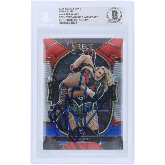 Piper Niven WWE Autographed 2023 Panini Select Red & Blue #48 Beckett Fanatics Witnessed Authenticated Card - Fanatics Authentic Certified