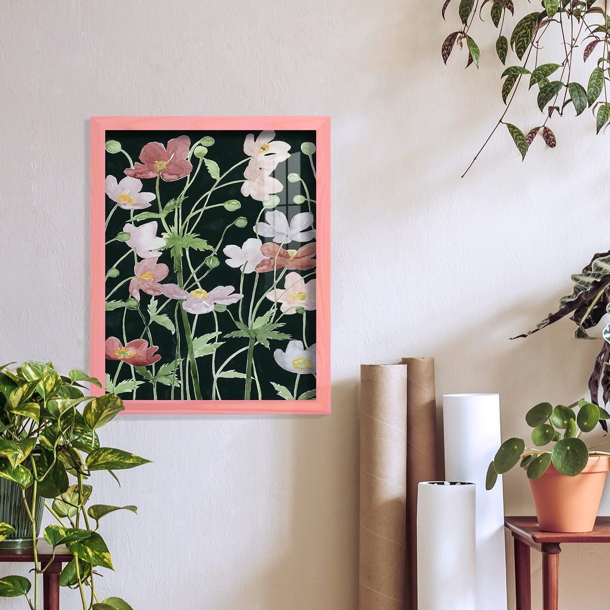 Anemone Dance III -Framed Print w/glass-Sunset Pink