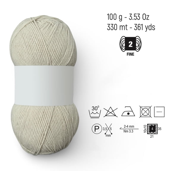 Fine Sport Weight Yarn for Crochet and Knitting, 55% Cotton 45% Acrylic Blend, Soft Amigurumi Craft Yarn, 100g Skein with 361 Yards, Beige