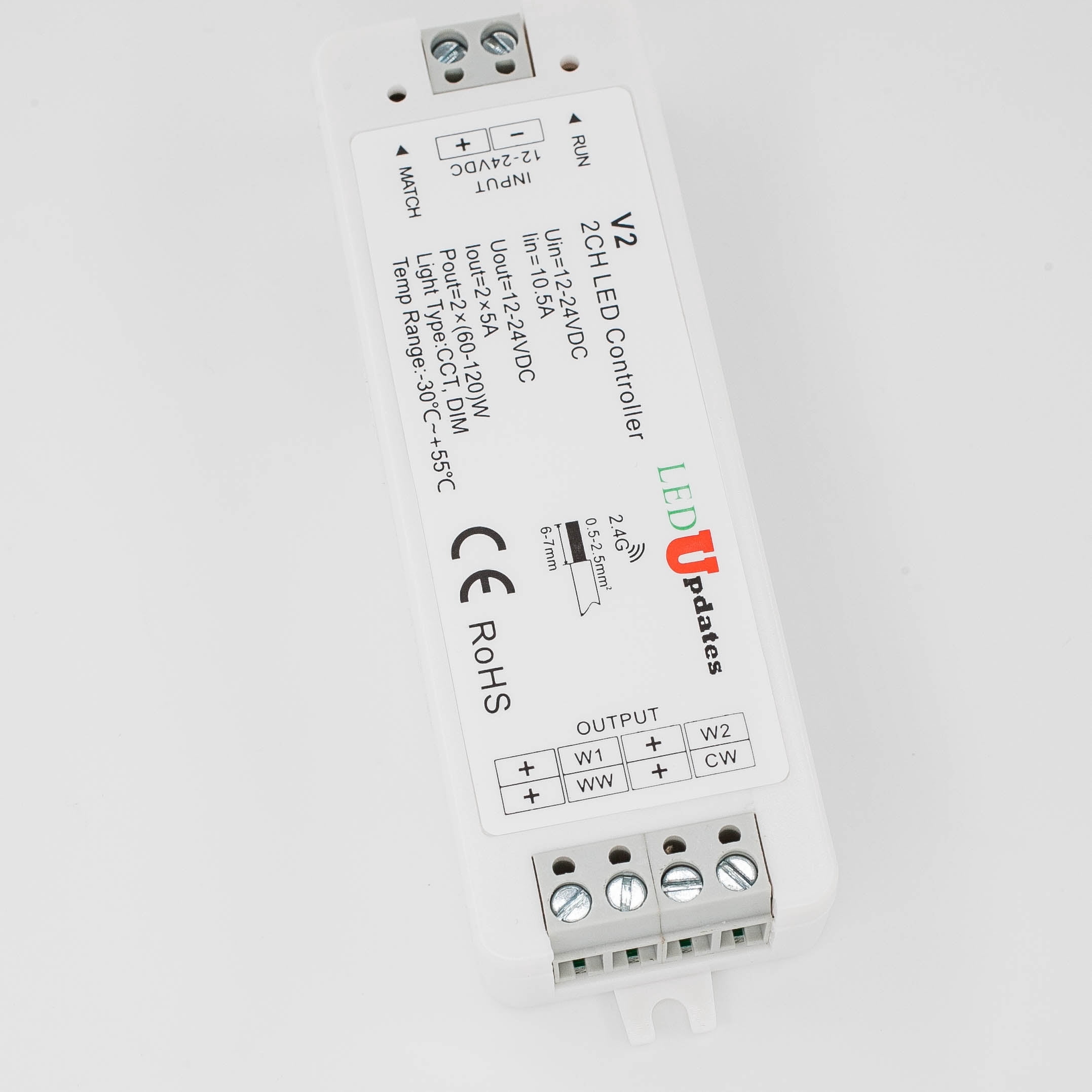 LEDUPDATES Warm White to Cool White LED Strip Light Dual White Controller with remote for Dual Color Temperature Changing 2700K to 6500K LED Strip Light 12v 24v CCT Controller