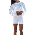 thumbnail image 1 of hirigin Women's Spring Autumn Outfit Sets Long Sleeve Hollow Crop Tops + White Knitted Shorts, 1 of 9
