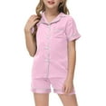 thumbnail image 2 of Girls Outfits Short Sleeve Solid Button Down Shirt Tops Shorts Pajamas Set Baby Clothes For Girls Pink 10-11 Years, 2 of 4