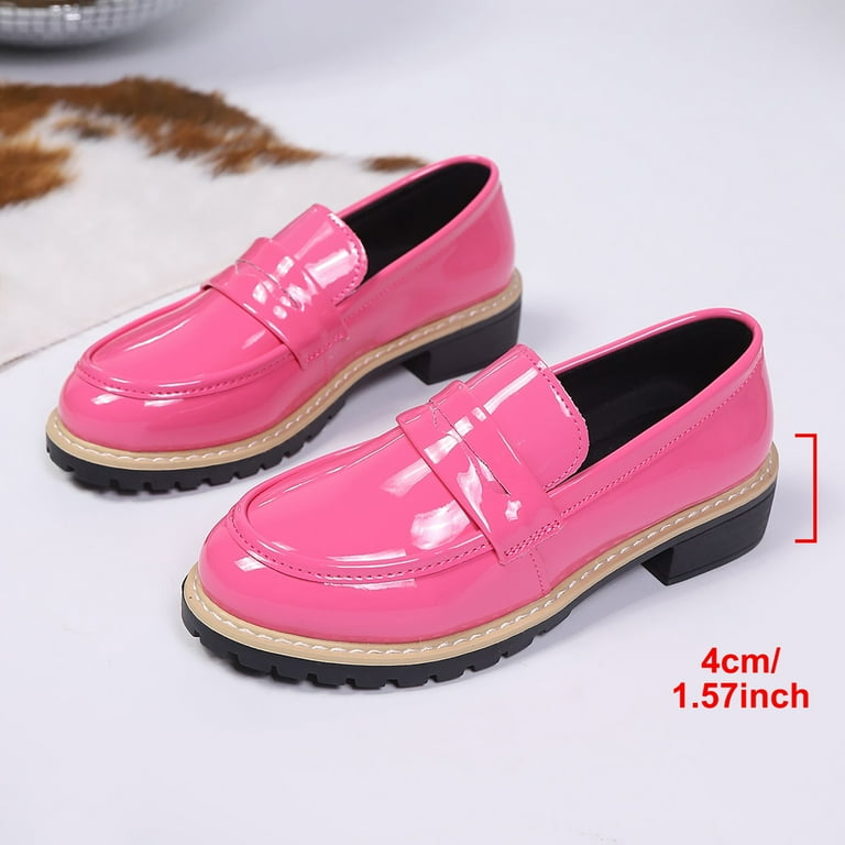 Hot Pink Women'S Loafers Fashion Chunky Heel Casual Comfortable Solid Color Retro Shoes With 1.6 Inch Heel - Walmart.com Hot Pink Women'S Loafers Fashion Chunky Heel Casual Comfortable Solid Color Retro Shoes With 1.6 Inch Heel - Walmart.com