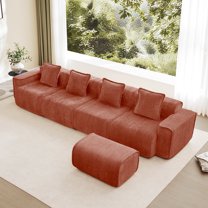 Newest Modern L-Shape Velvet Sectional with Ottoman & Throw Pillows for Large Living Room & Family Room, Red