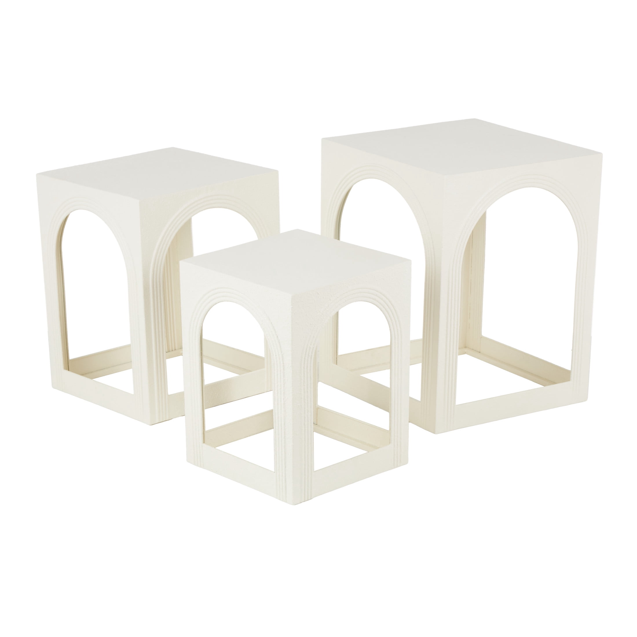 DecMode 12" x 16" White Metal Nested Accent Table with Arched Cutouts, 3-Pieces