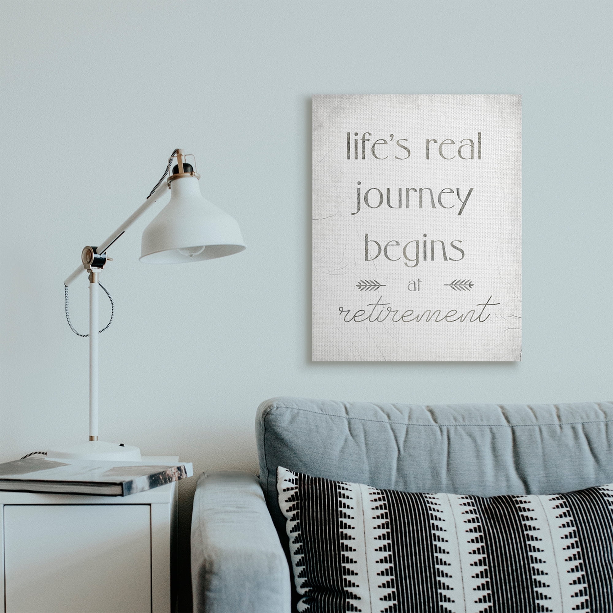 Stupell Industries Life's Journey Begins At Retirement Phrase Self-Care Quote Canvas Wall Art, 24 x 30, Design by Daphne Polselli
