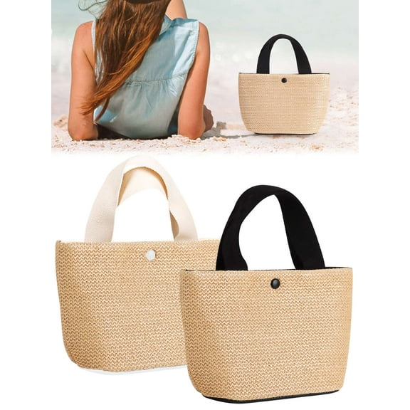 Luxtrada Straw Tote Bag Boho Summer Beach Woven Bag Beach Woven Shoulder Handbag Purse for women (Black)