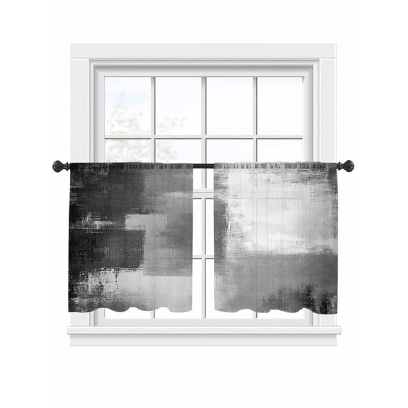 Sheer Curtains 45 inches Long 2 Panels Set Gray Color Block Abstract Shabby Modern Art Tiers Sheers Rod Pocket Small Window Short Curtains for Kitchen Cafe, Each 52" W x 45" L