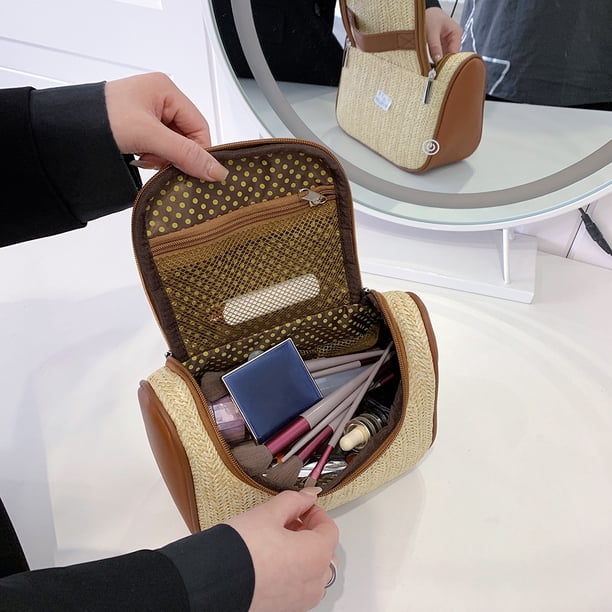 Bolsa de cosméticos para mujer Gancho para colgar Bolsas de maquillaje portátiles Bolsa de baño (Caqui S) Tmvgtek Para Estrenar