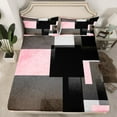 thumbnail image 2 of Feelyou Geometric Anstract Twin Sheet Sets for Adult, Pink Grey Square Twin Fitted Sheet, Modern Fashion Flat Sheet, Luxury Bedroom Decor, 3 Pieces, 2 of 7