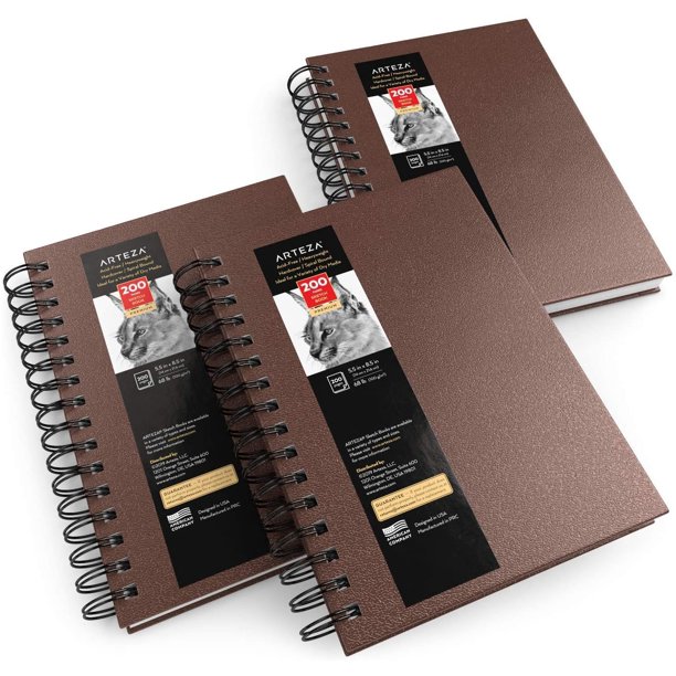 ARTEZA Sketchbook, SpiralBound Hardcover, Brown, 5.5" x 8.5" Pack of