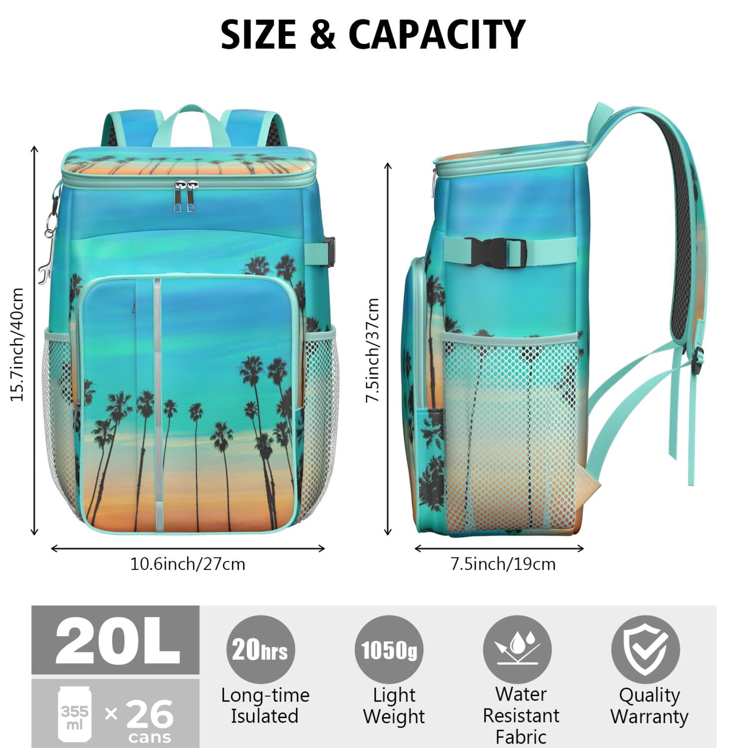 Tropical Beach Sunset Cooler Backpack - 20L Insulated Soft Cooler Bag, Multiple Pockets for Organization, Great for Families & Travelers