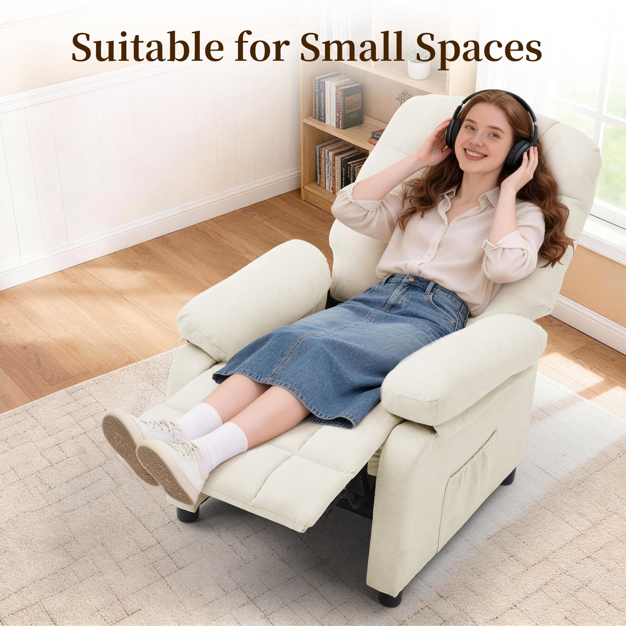 Korser Recliner Chairs for Adults with Fixed Base Push Back Recliner Chair for Living Room,Small Recliner Sofa for Small Spaces,Linen Fabric,Beige