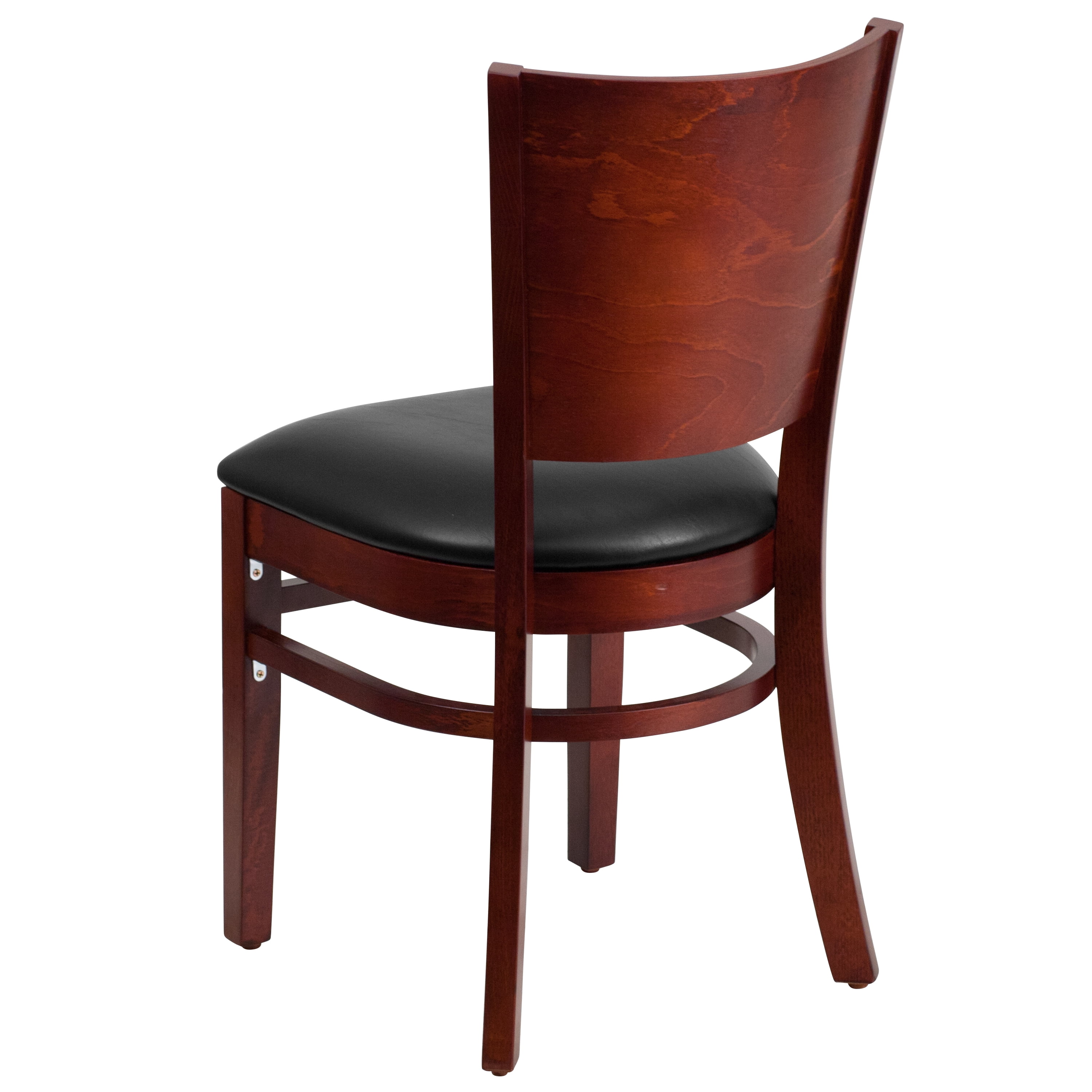 Flash Furniture 2 Pk. Lacey Series Solid Back Mahogany Wood Restaurant Chair - Black Vinyl Seat