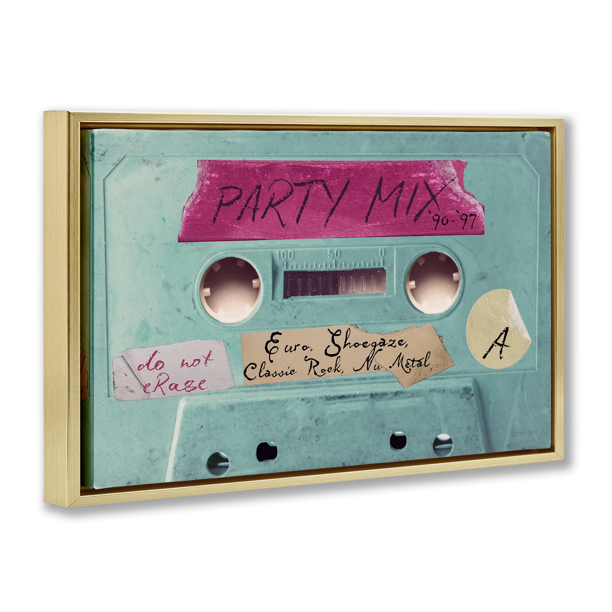 Stupell Industries Retro Party Mix Cassette Gold Framed Floater Canvas Wall Art, design by Annabelle Hall