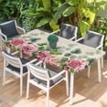 thumbnail image 2 of Spring Pink Roses Table Cloths for 6 Foot Rectangle Tables, Pastoral Eucalyptus Leaves Rustic Burlap Patio Waterproof Elastic Fitted Tablecloths, Washable Rectangular Table Cover for Camping, 2 of 8