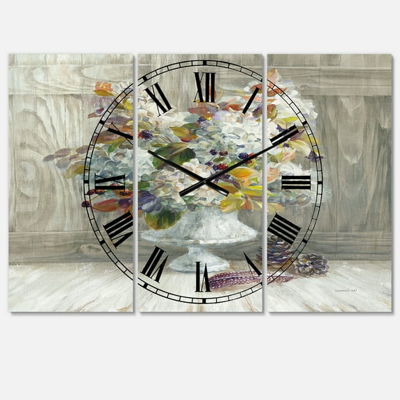 Designart 'Rustic Florals White' Lodge Wall Clock
