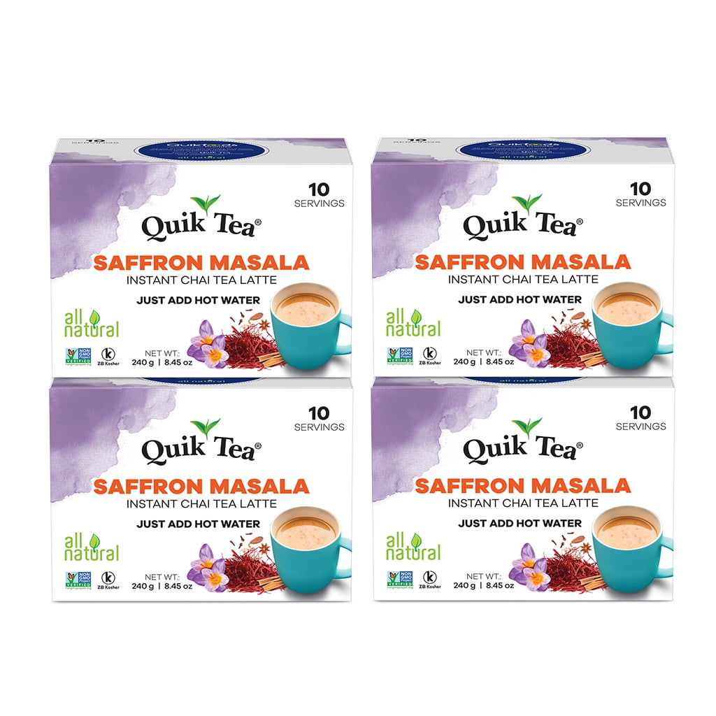 QuikTea Saffron Masala Chai Tea Latte - 40 Count (4 Boxes of 10 each)