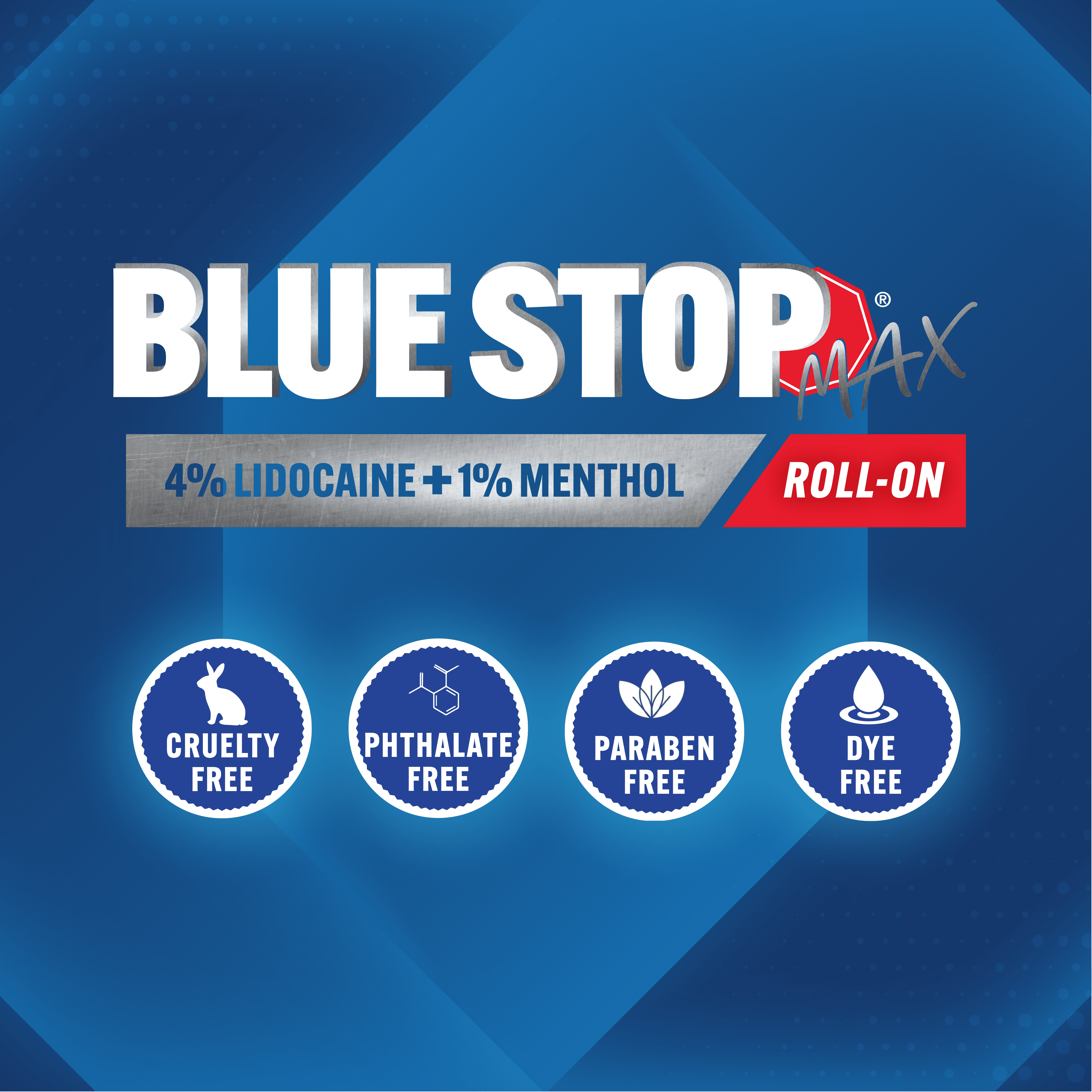 (3 pack) Blue Stop Max Roll-on with 4% Lidocaine + 1% Menthol, for Pain Relief in Muscles, Joints and Nerves, 3 oz