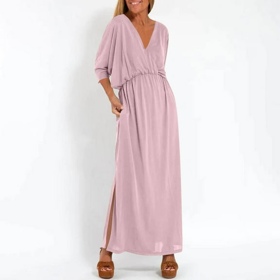 Summer Dresses For Women Plus Size Casual Sleeveless Back Solid Color Women's Summer Flowy Maxi Dress — S