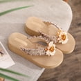 thumbnail image 5 of IEMIEMIEM Women's Cute Sandals 3D Floral Applique Woven Fabric Platform Wedge Flip Flops Thick Cushion Thong Sandals For Summer Beach Vacation Wear Yellow 8.5 Wide, 5 of 7