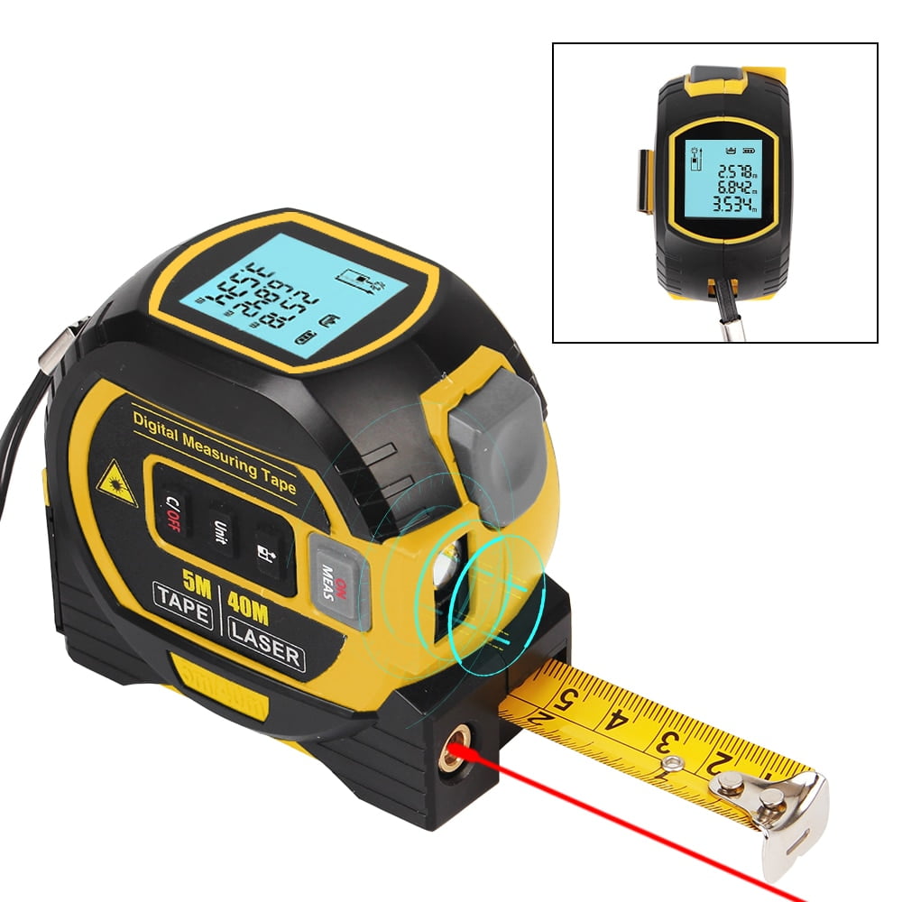 3 in 1 Laser Rangefinder 5M Tape Measure Ruler LCD Display with Backlight Distance Meter Building Measurement Device