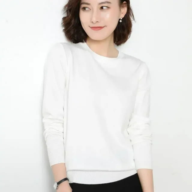 LNGOOR Chandail pour Femmes 2024 Col Rond Manches Longues Automne Hiver Pulls Mode Chandails Coréens Chandails de Base Chandails Ajustés en Tricot Chandails