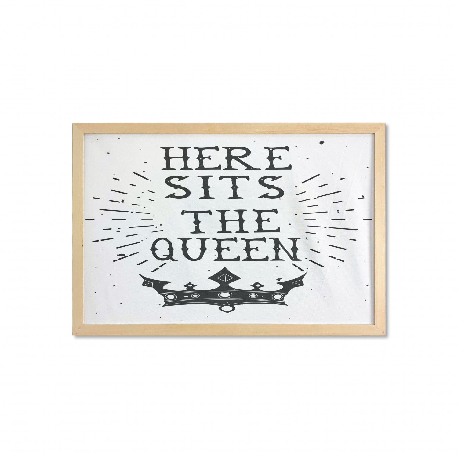 Queen Wall Art with Frame, Vintage Grunge Here Sits the Queen Words