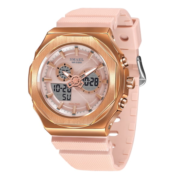 SMAEL Men Octagonal Analog Digital Sports Watch Waterproof TPU Strap Alloy Dial Man Gift