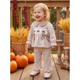 thumbnail image 5 of RUINIXCW Toddler Baby Girl Thanksgiving Outfit Plaid Bow Turkey Embroidery Bows Doll Collar Long Sleeve Tops and Pants 2 Pcs Set, 5 of 9