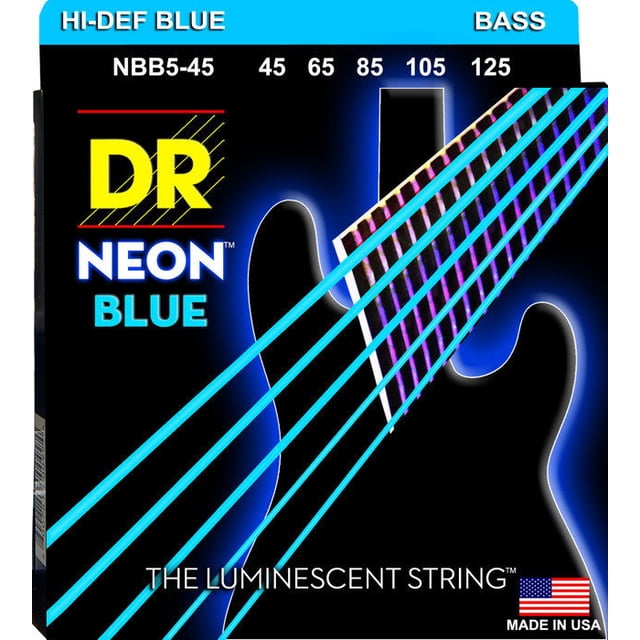DR Strings NBB5-45 NEON Blue 5-String Bass Strings - Medium, 45-125