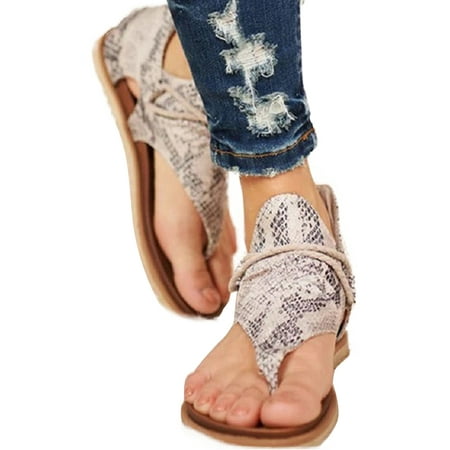 

Womens Leopard Flats Clip Toe Summer Beach Shoes Flip Flops Gladiator Sandals